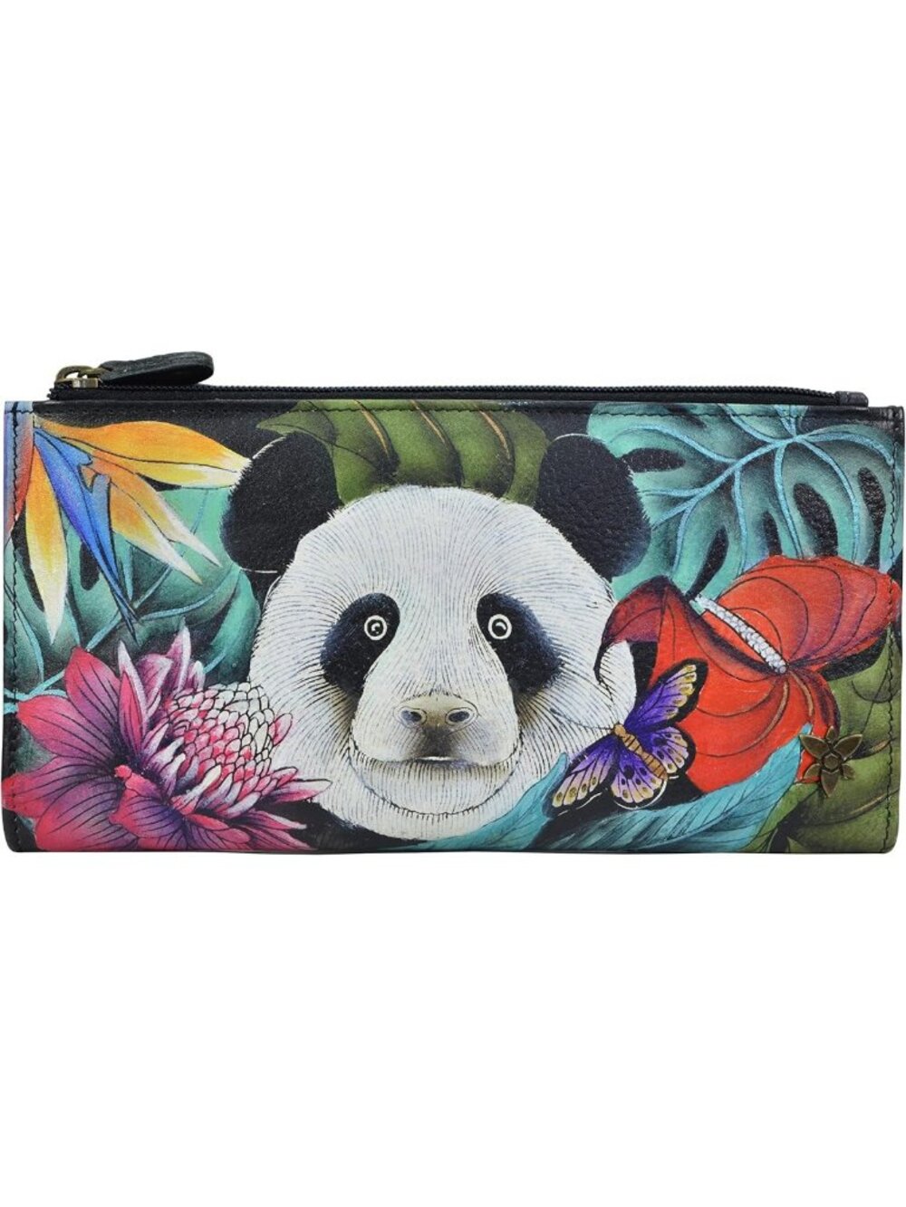 Hand-Painted Genuine Leather RFID Wallet - Two Fold Design, Happy Panda Art